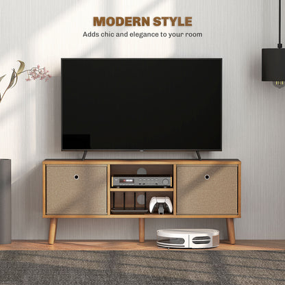 Linore 110cm Wooden Brown TV Storage Cabinet With Fabric Fold Down Drawers For Screens Up To 50 Inches