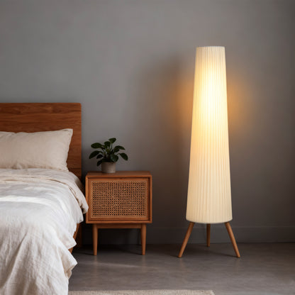 Liletti Natural Wood and White Fabric 3 Level Tripod Scandi Floor Lamp