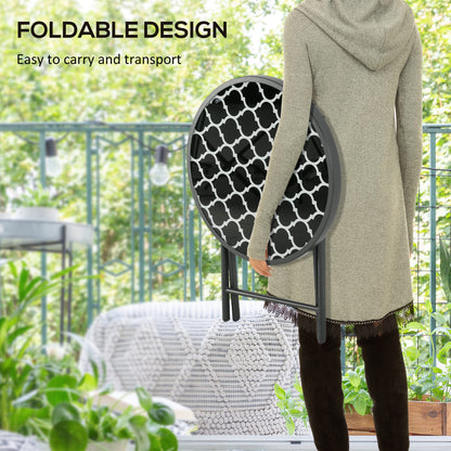 Mikale Metal And Glass Black And White Folding Outdoor Side Table 45cm With Marble Effect Top