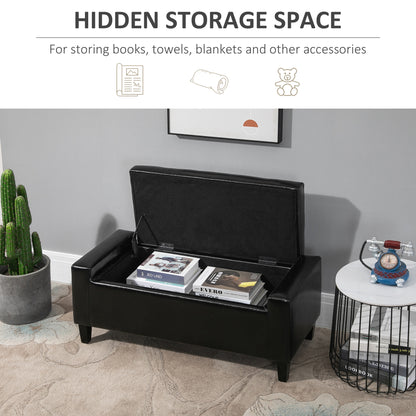Sabata Faux Leather Black Storage Ottoman Bench With Lift Up Diamond Tufted Lid