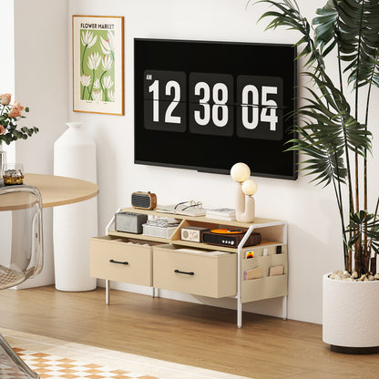 Avamira Small 98cm Natural and White TV Stand With Foldable Drawers for TV's up to 55 Inches