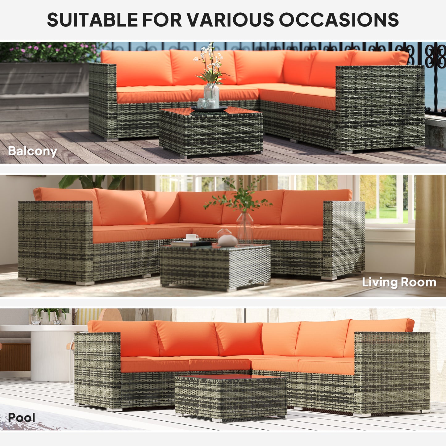 Lane Grey Rattan 4 Seater Outdoor Sofa Set With Orange Cushions