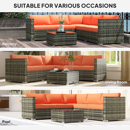 Lane Grey Rattan 4 Seater Outdoor Sofa Set With Orange Cushions