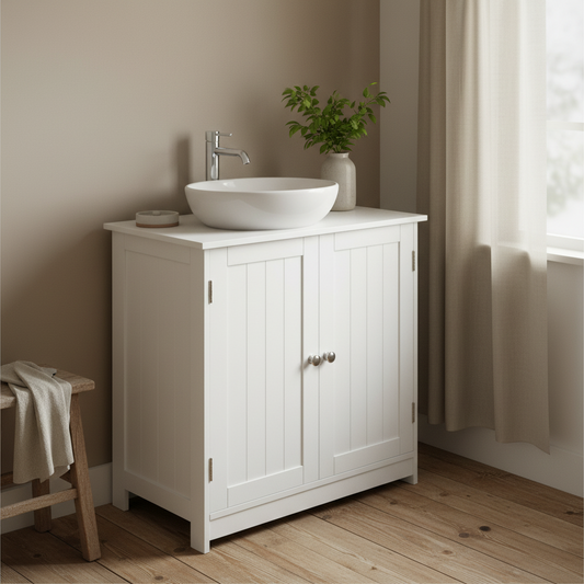 Neha Under Sink Bathroom Vanity Storage Unit With 2 Tier Interior White