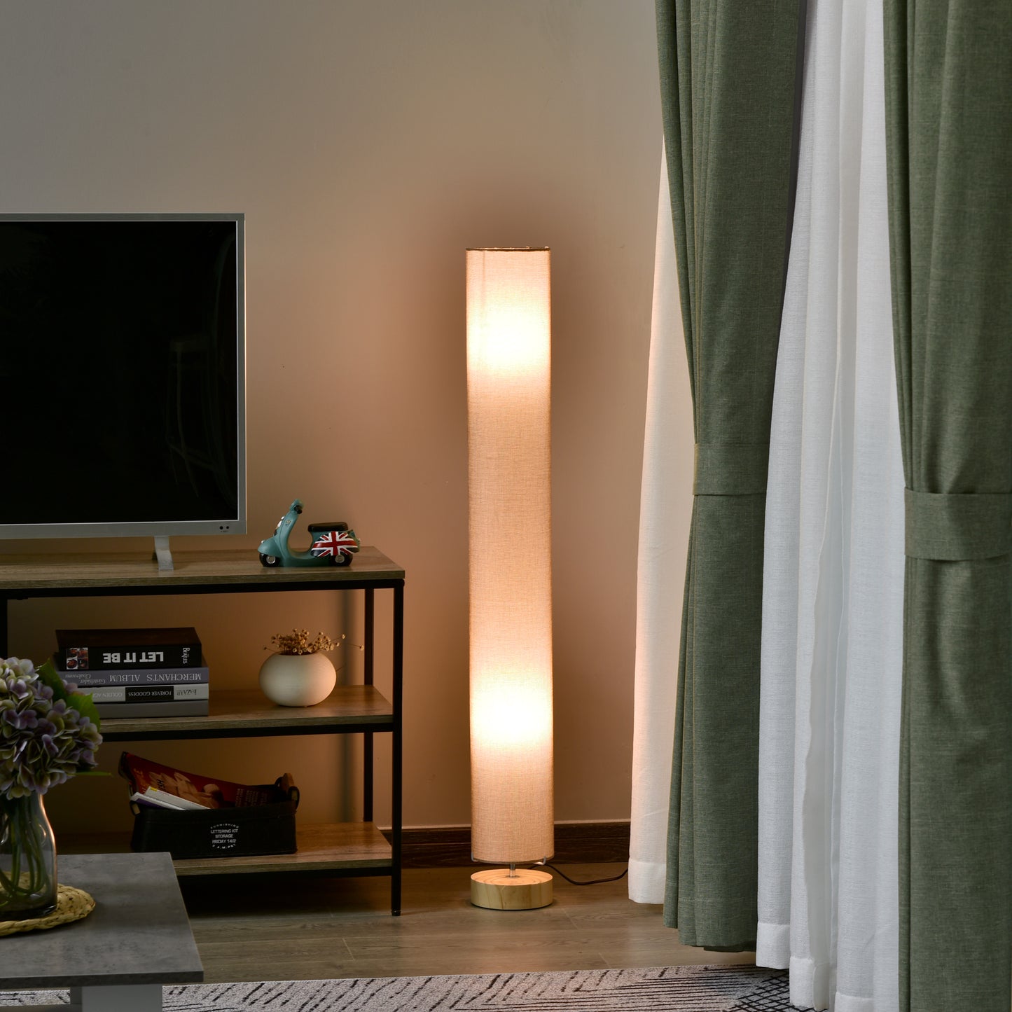 Vivera Wood And Fabric Cream Modern Floor Lamp With Linen Shade 120cm
