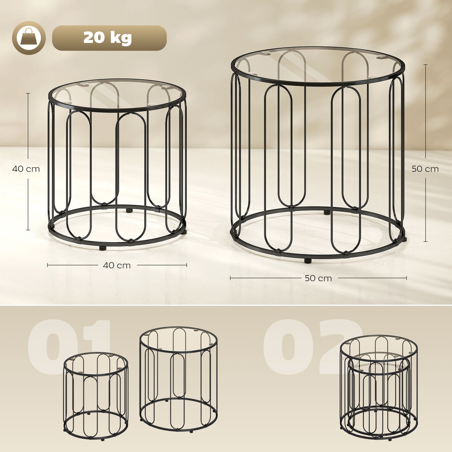 Roro Metal Black Set Of 2 Elliptical Cut Out Nesting Tables