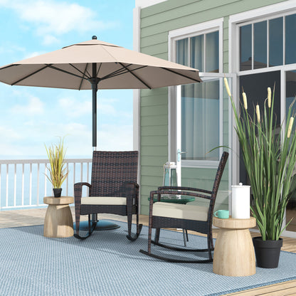 Ralave Set Of 2 Brown Rattan Garden Rocking Chairs With Cushions