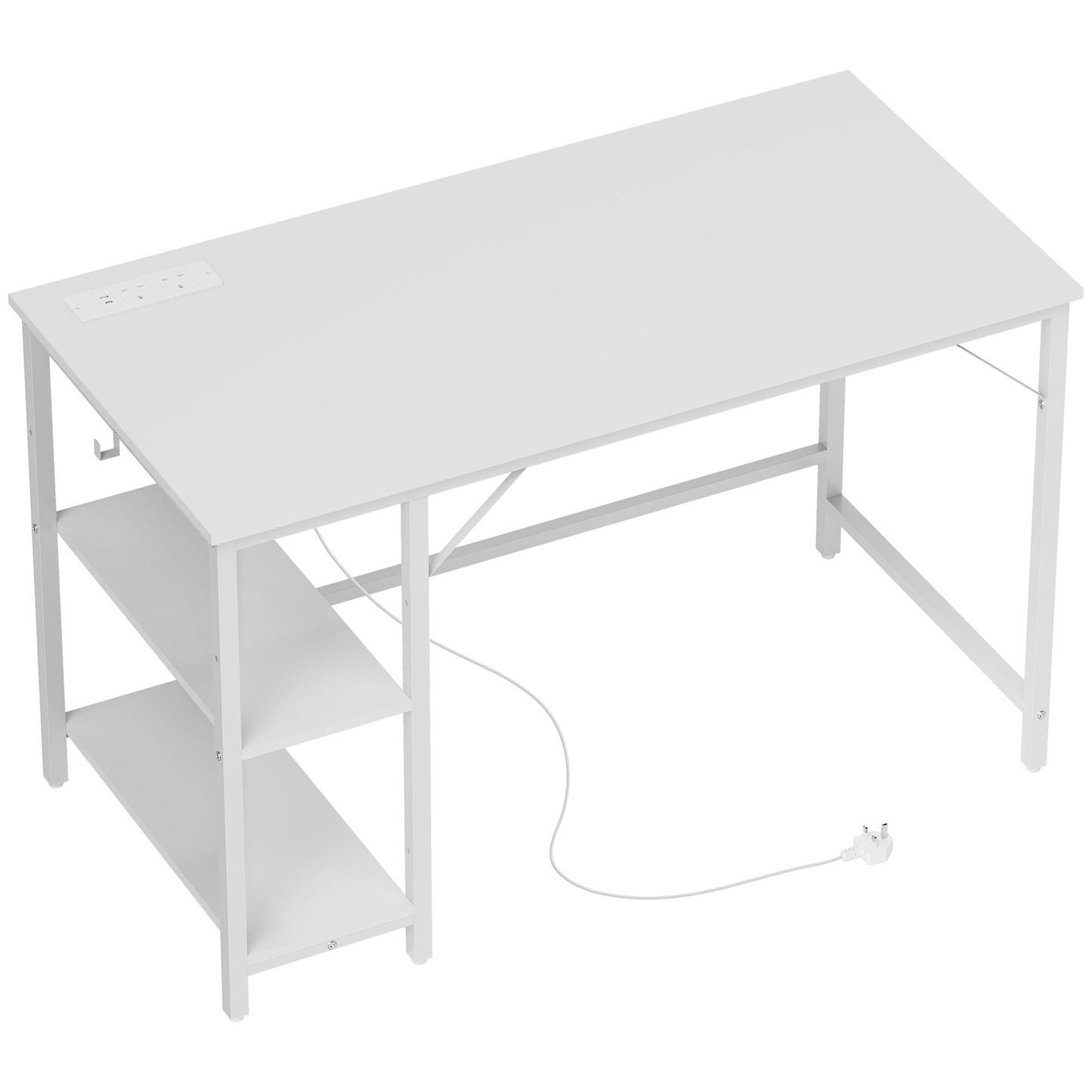 Vima 120cm White Home Office Desk With Integrated Power Sockets