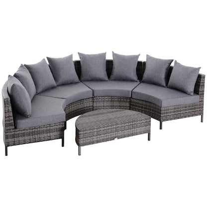 Reka Rattan Grey 5 Seater Half Round Outdoor Sofa Set With Coffee Table
