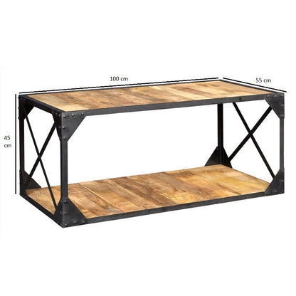 Oulu Industrial Reclaimed Wood and Metal Vintage Coffee Table Bottom Shelf