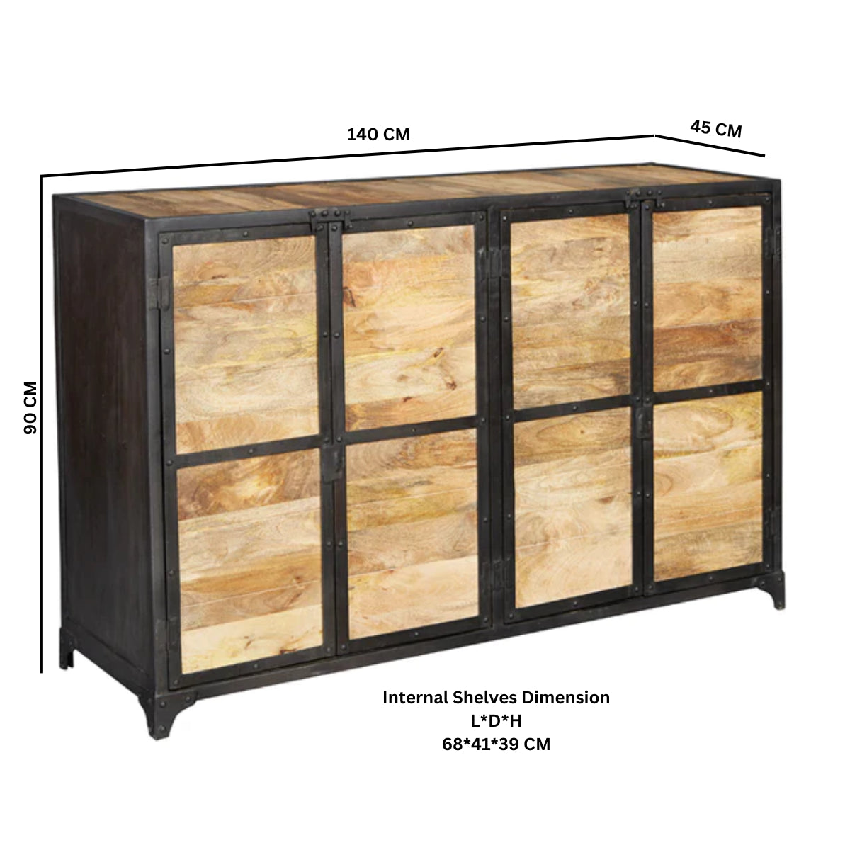 Oulu Industrial Reclaimed Wood and Metal Vintage TV Unit 2 Doors