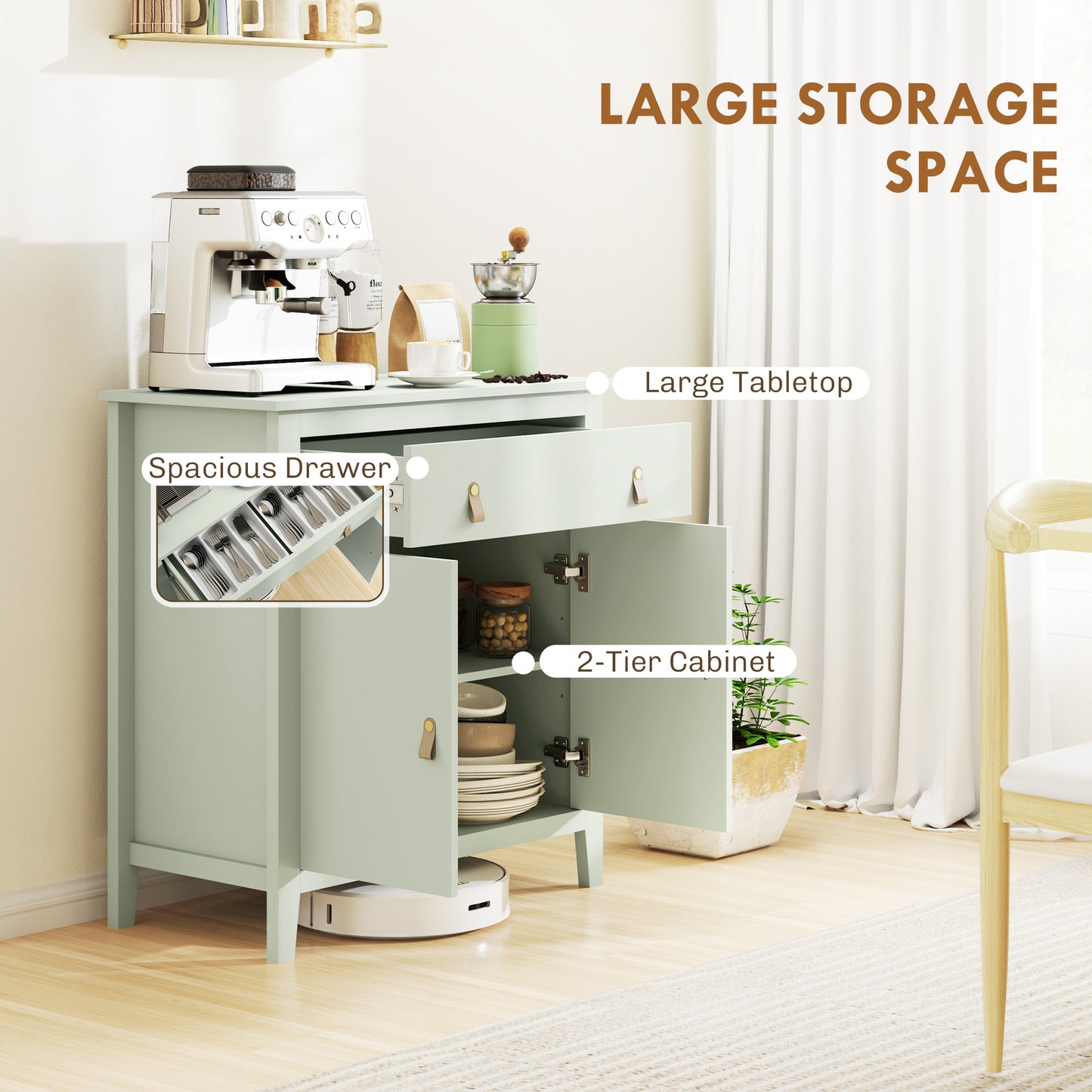 Nova Bafa Light Green and Natural Farmhouse Style Sideboard