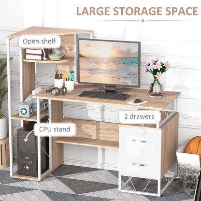 Lasomo 133cm Wooden Oak Desk  Drawers and Shelves