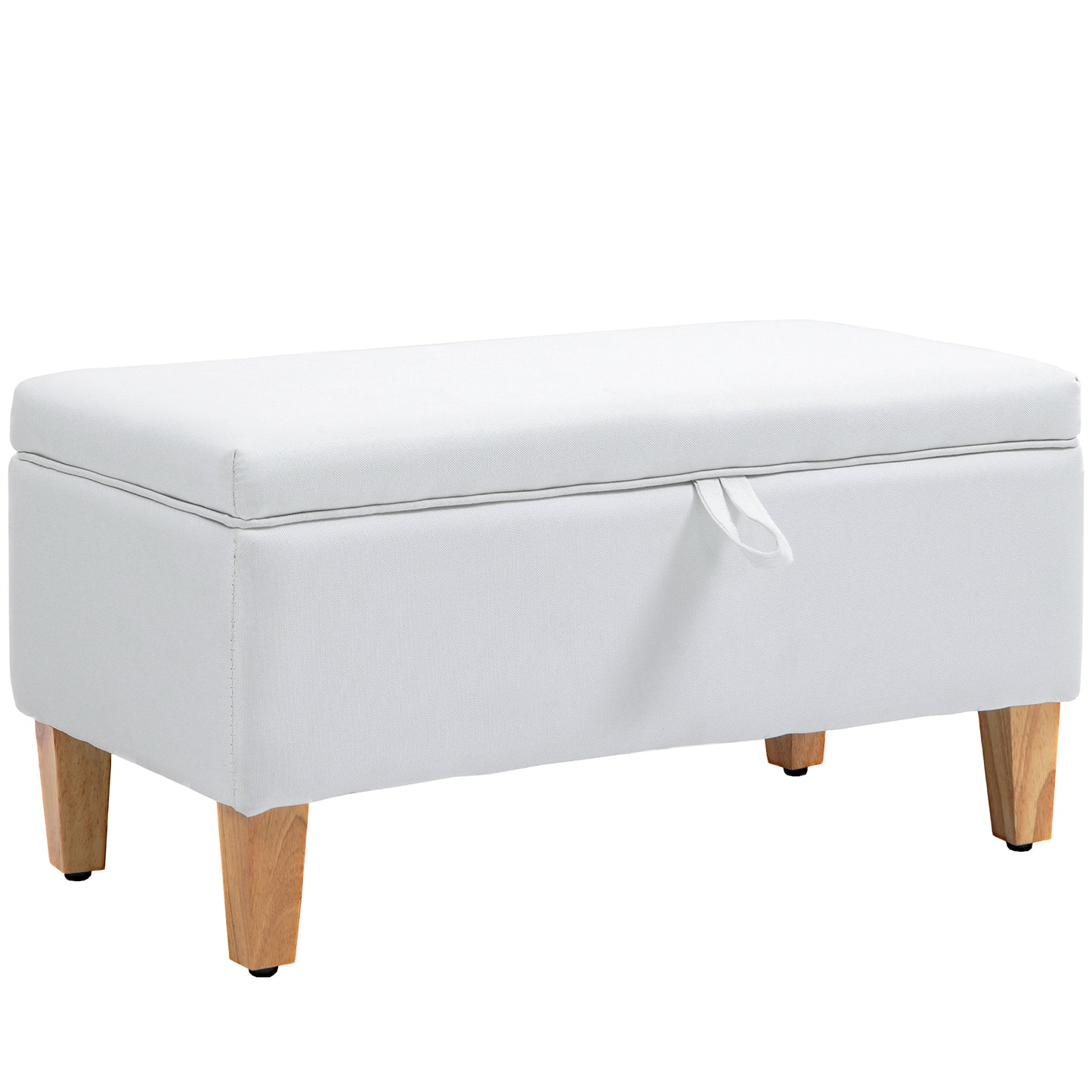 Mael Linen White Storage Ottoman With Padded Seat