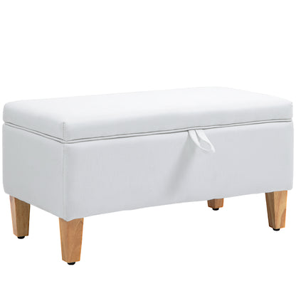Mael Linen White Storage Ottoman With Padded Seat