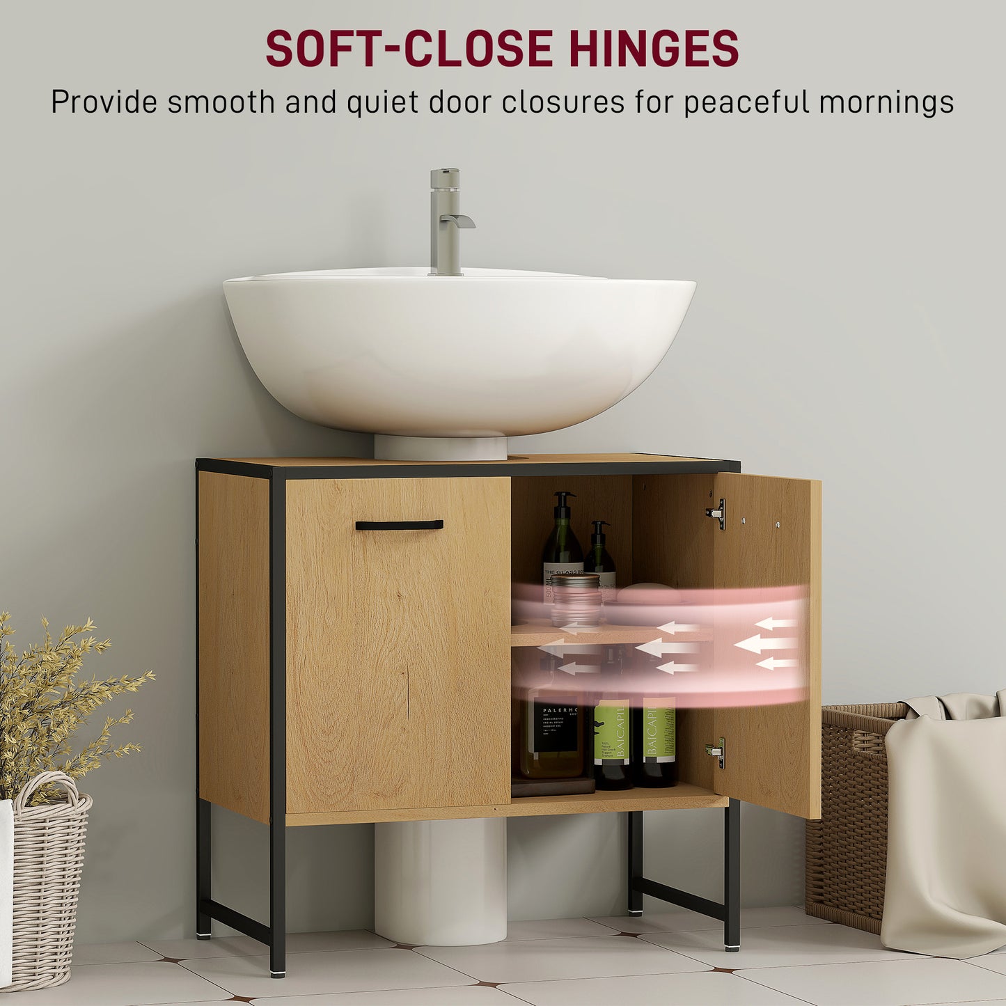 Nilota Under Sink Bathroom Vanity Cabinet With Soft Close Doors And Adjustable Shelving Natural Finish