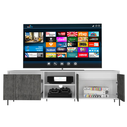 Didim White And Grey Oak Wood Ultra Wide TV Rack With 4 Doors