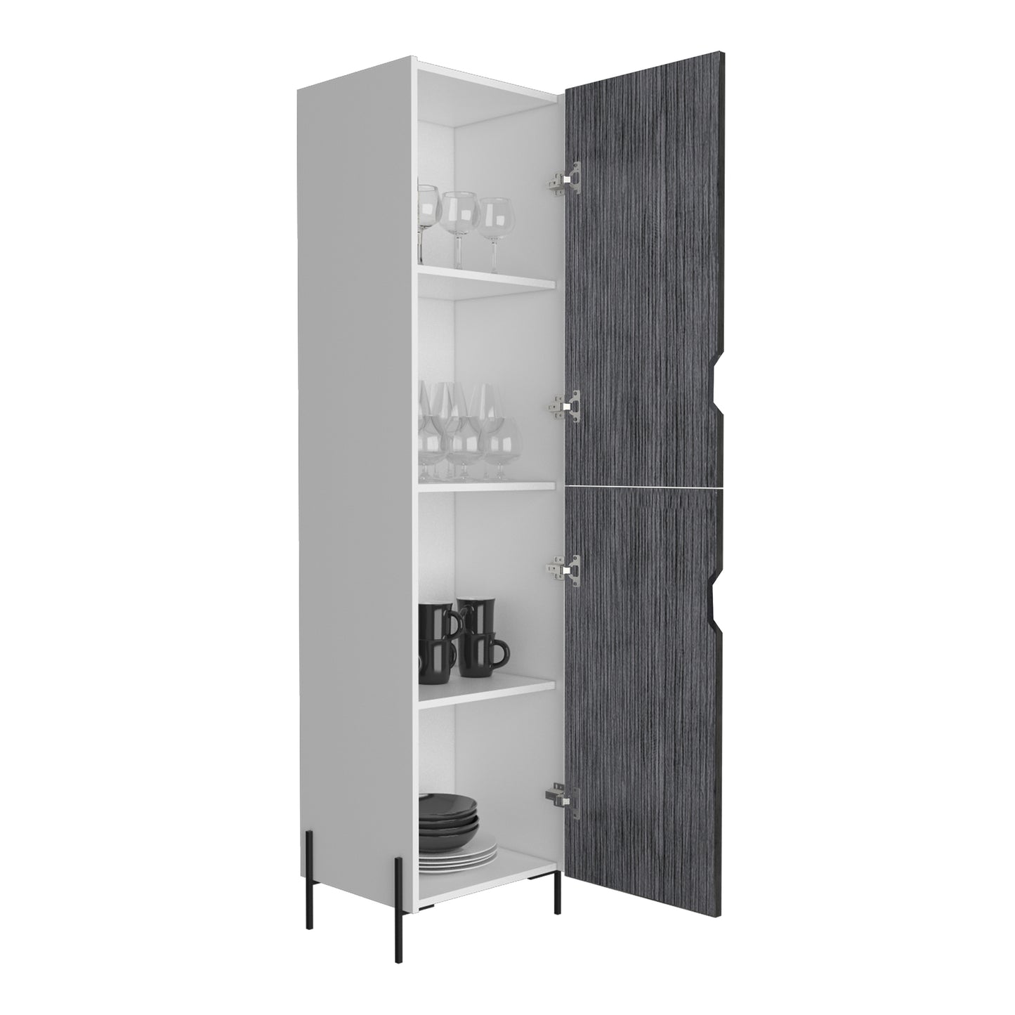 Torremolinos White And Grey Oak Wood Tall Storage Cabinet