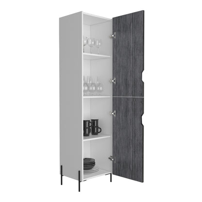 Torremolinos White And Grey Oak Wood Tall Storage Cabinet