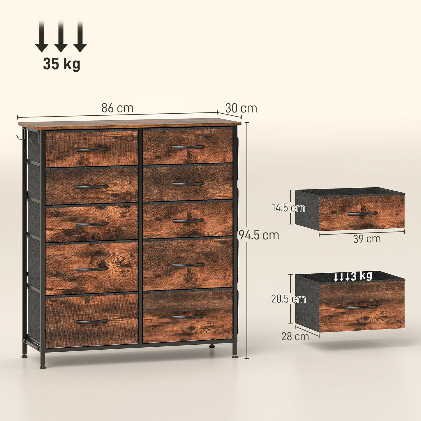 Nalima Fabric And Metal Rustic Brown 10 Drawer Storage Chest