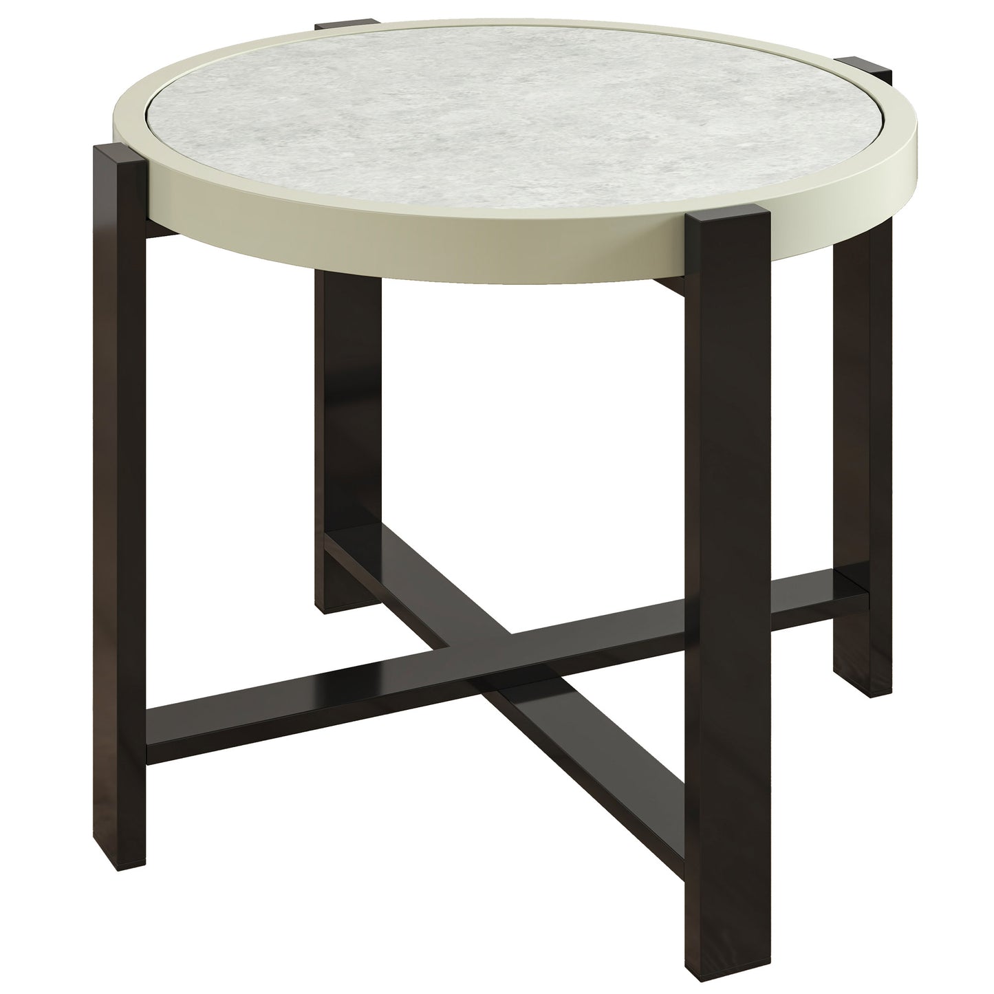 Linado Aluminium Light Grey Round Outdoor Side Table With Marble Effect Glass Top