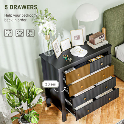 Dineta Wooden Black Elegant 5 Drawer Chest Of Drawers