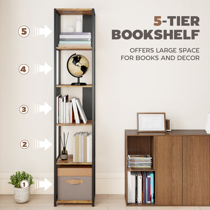 Remo Metal And Wood Rustic Brown 5 Tier Bookshelf With Steel Frame