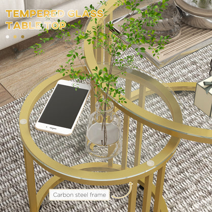 Livi Metal Gold And Glass Set Of 2 Stripe Round Nesting Coffee Tables