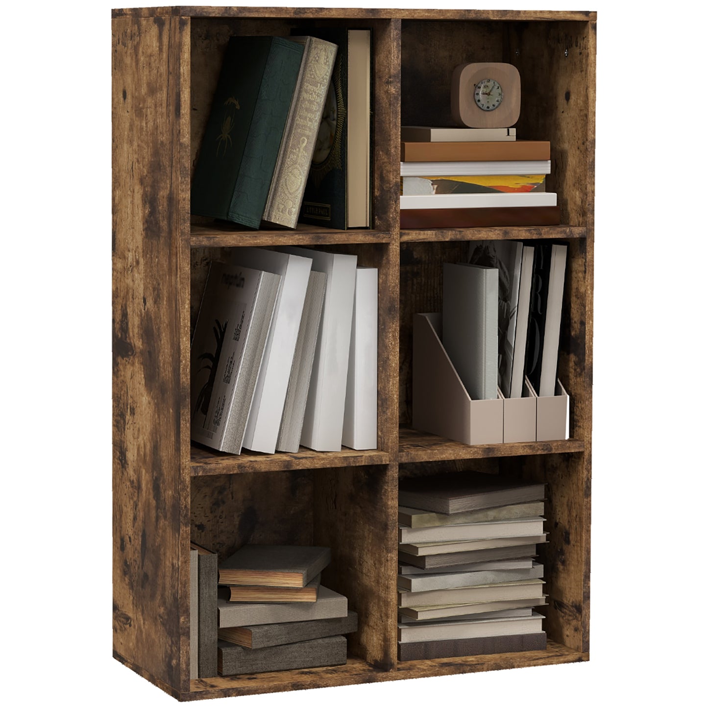 Ridiyo Wood Rustic Brown 6 Cube Storage Bookcase