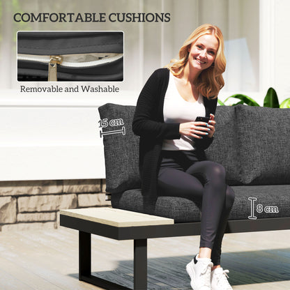 Maluki Aluminium Dark Grey 4 Seater L Shaped Garden Furniture Set With Coffee Table