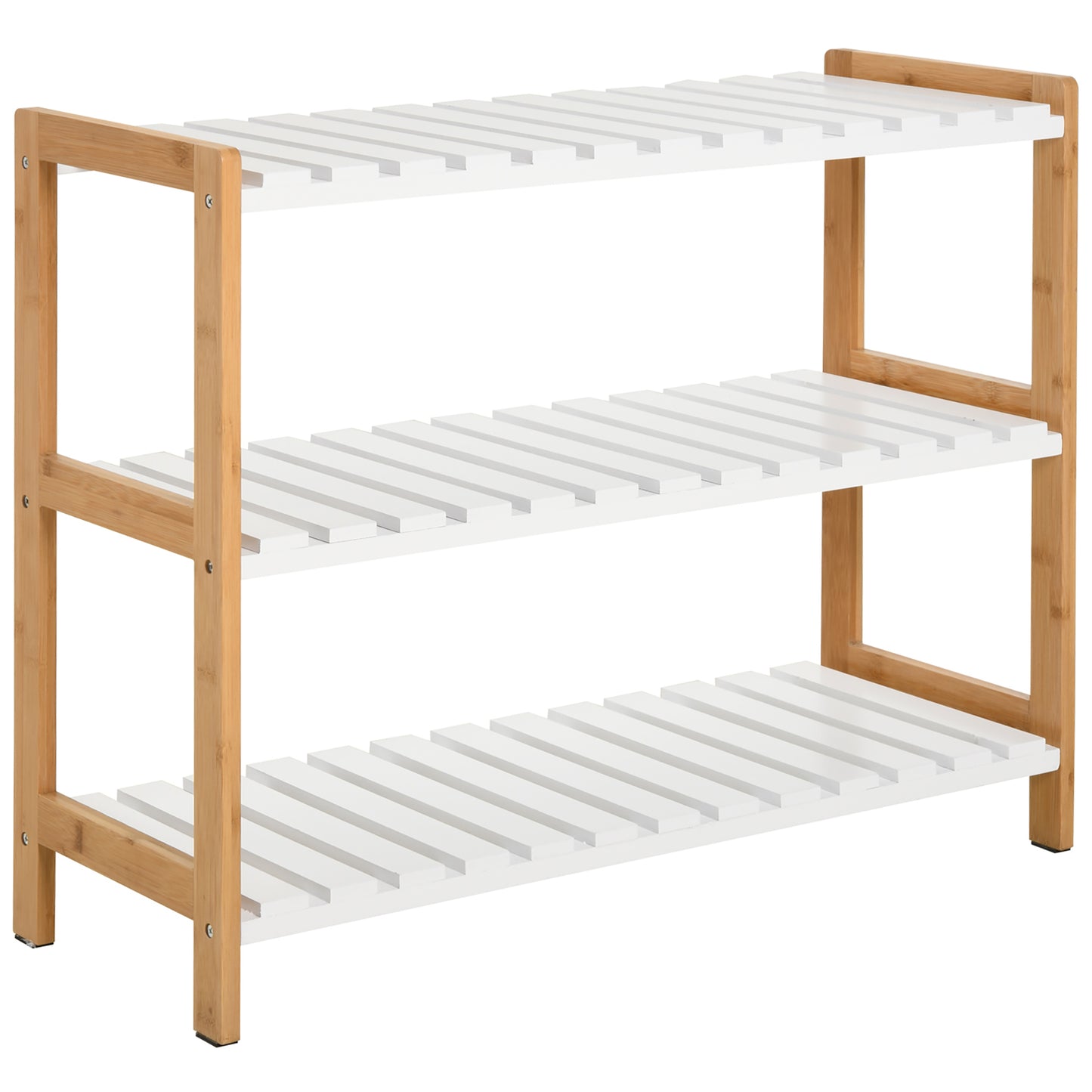 Roello Elta Wooden Natural and White 3 Tier Shoe Rack With Slatted Shelves
