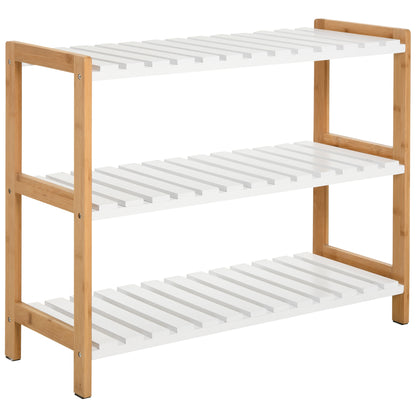 Roello Elta Wooden Natural and White 3 Tier Shoe Rack With Slatted Shelves