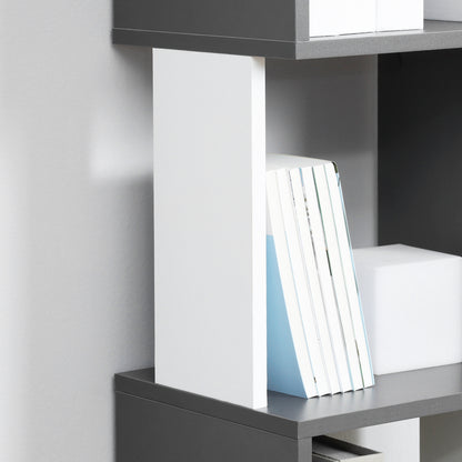 Lale Wood White And Dark Grey 5 Tier Freestanding Bookcase