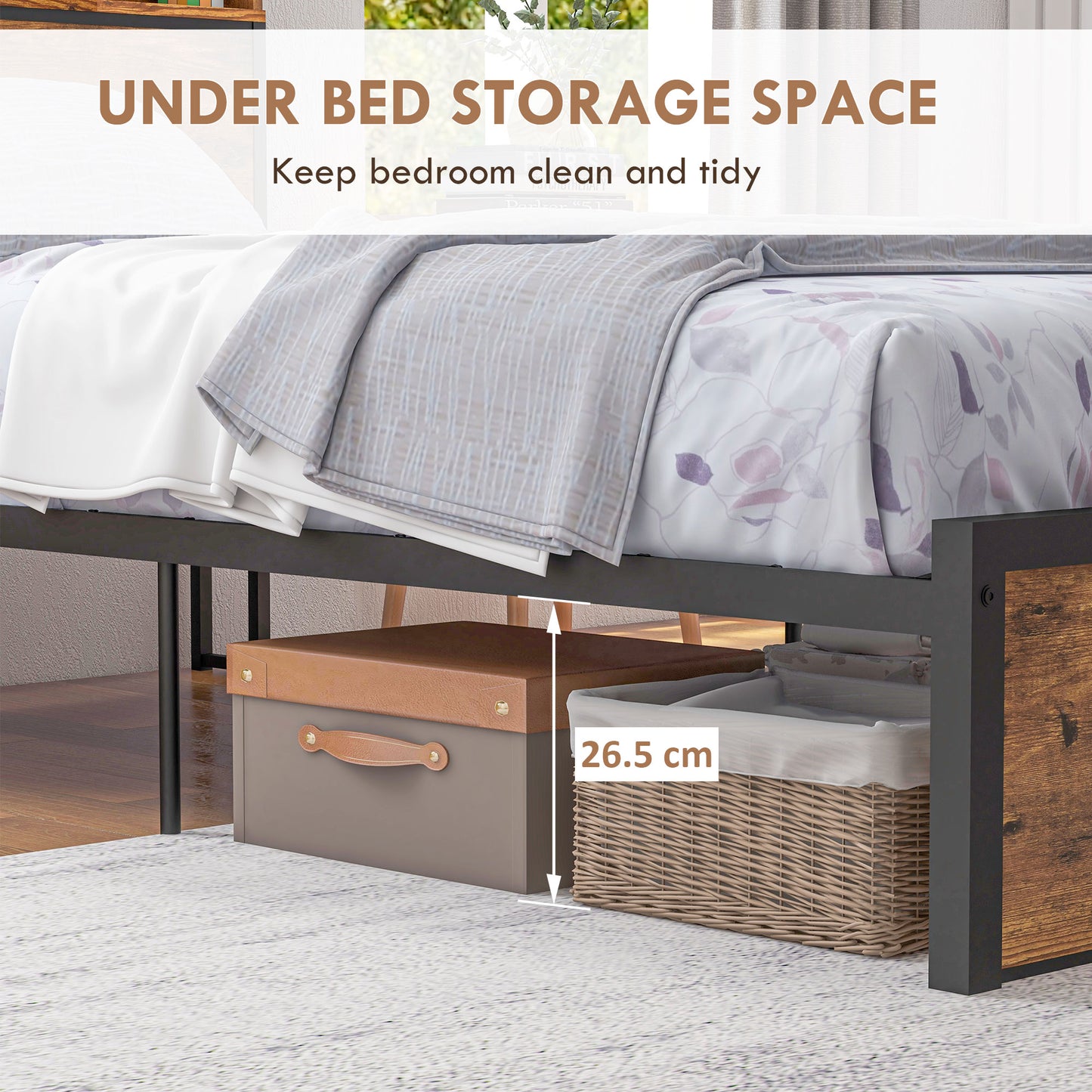 Sata 3FT1 Rustic Brown and Black Industrial Single Bed Frame with Shelves