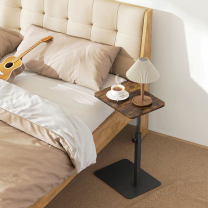 Falava Metal And Wooden Rustic Brown Side Table With Adjustable Frame