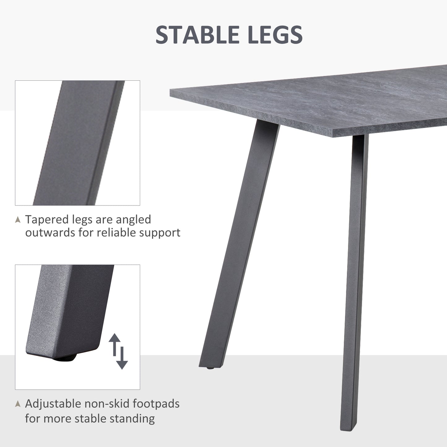 Roreso 120cm Metal And Wooden Dark Grey Rectangular Dining Table With Steel Legs