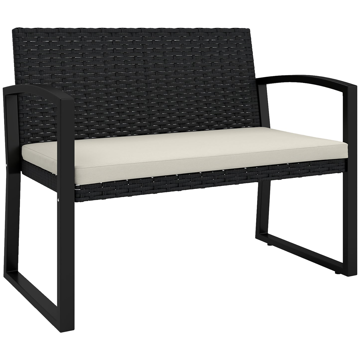 Lalepa Black Rattan Beige 2 Seater Outdoor Garden Bench