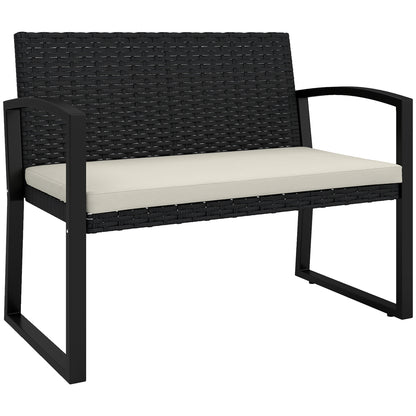 Lalepa Black Rattan Beige 2 Seater Outdoor Garden Bench