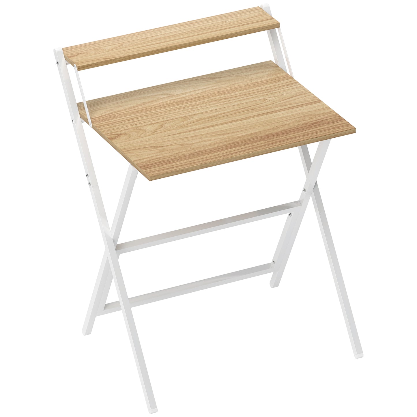 Veeldi 70cm Small Wooden Natural Folding Desk With Raised Monitor Shelf
