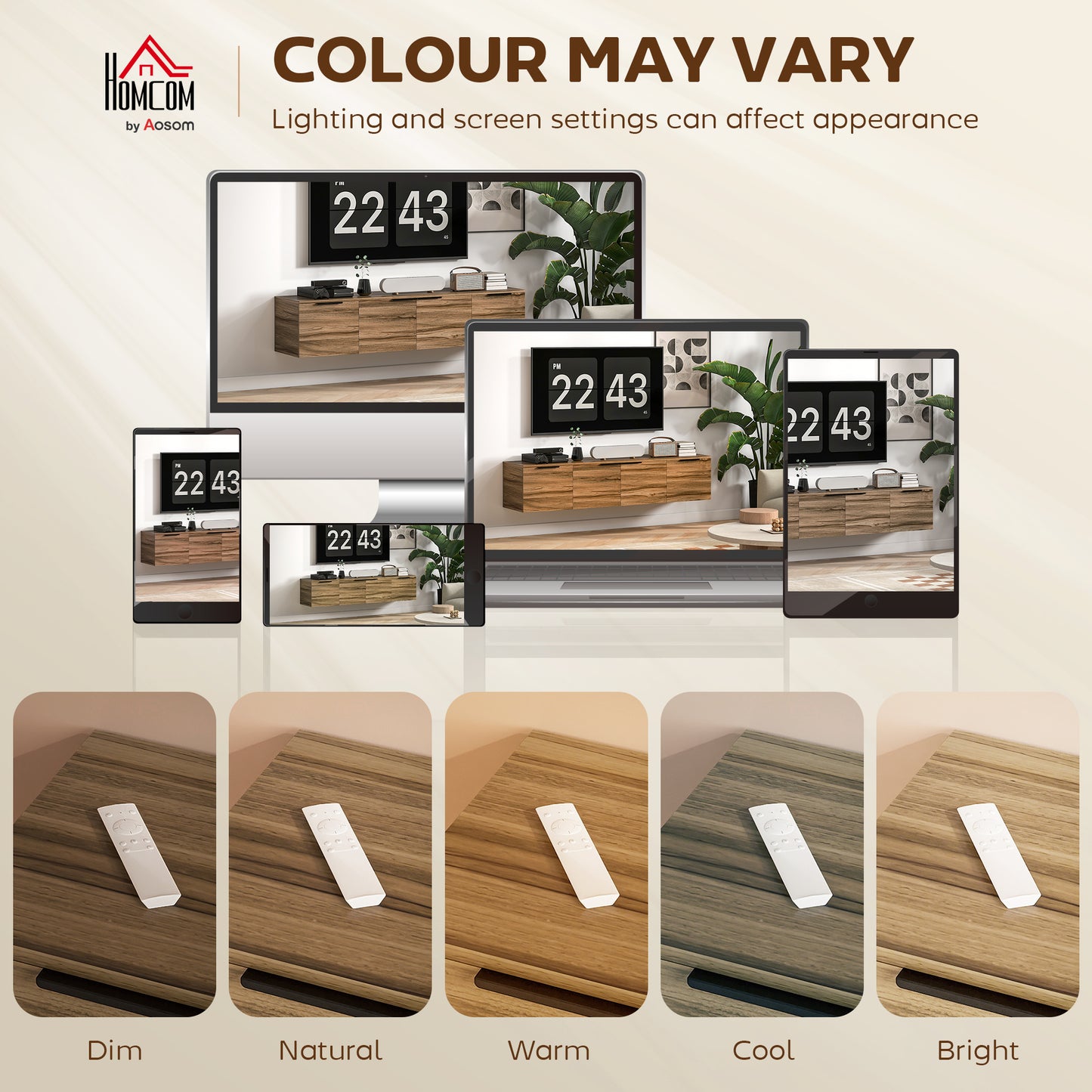 Avacasa 150cm Rustic Brown Floating TV Unit With Shelves And 4 Doors