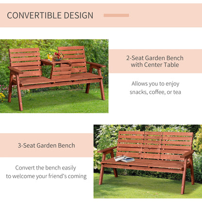 Marutta Fir Wood Natural Convertible Garden Bench Expanding From 2 To 3 Seats