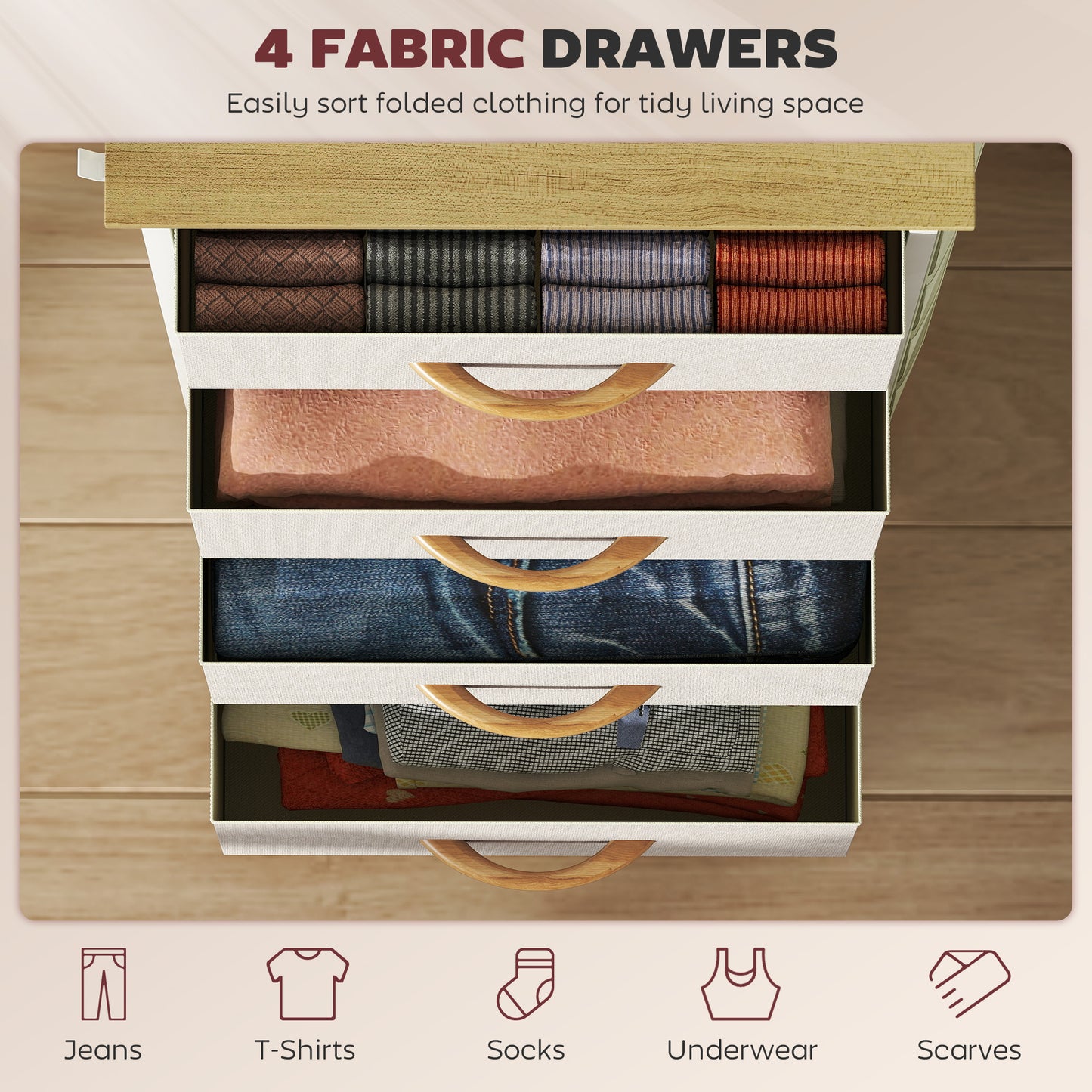 Limi Fabric And Metal Beige 4 Drawer Storage Chest