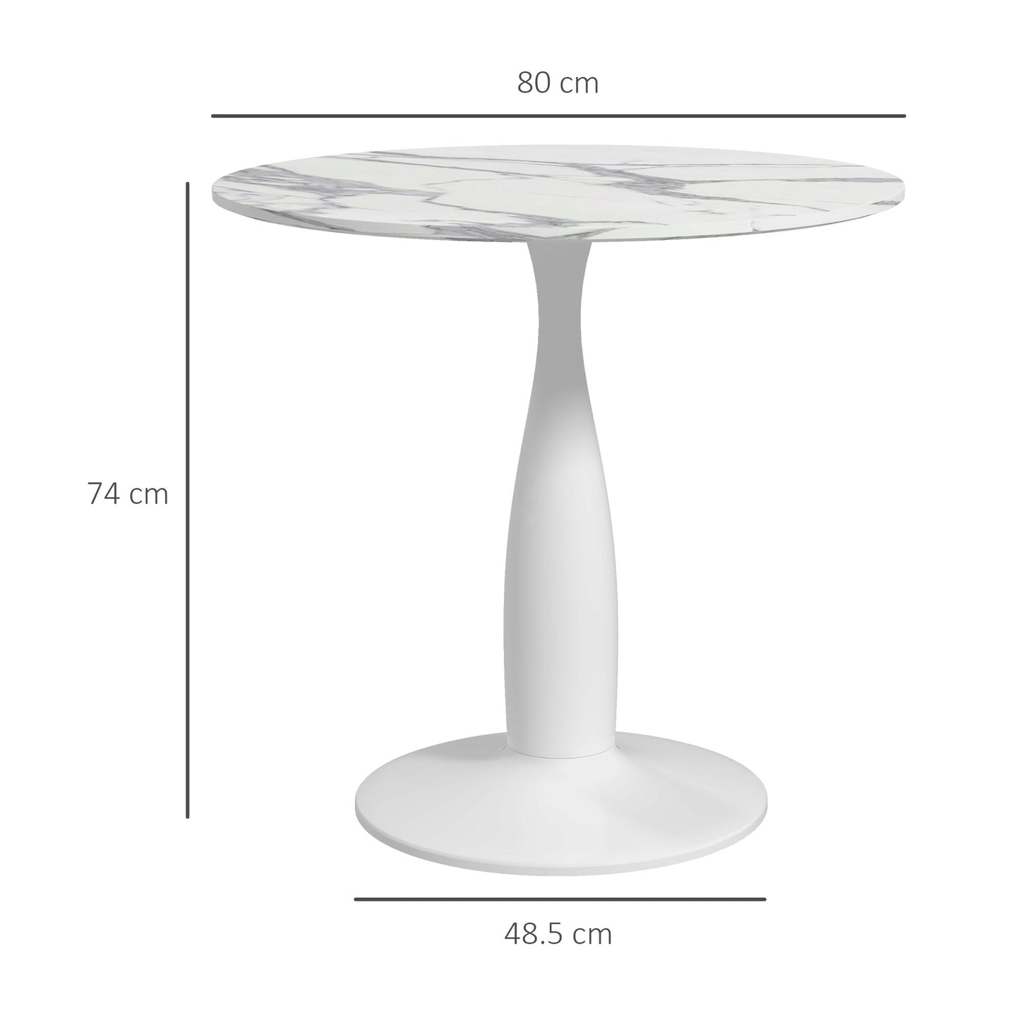 Falo 80cm Metal And Steel White And Grey Marble Effect Small Dining Table With Non Slip Feet For 2