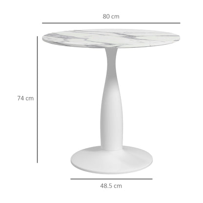 Falo 80cm Metal And Steel White And Grey Marble Effect Small Dining Table With Non Slip Feet For 2