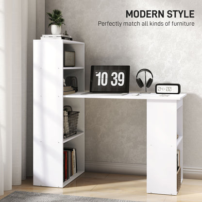 Zire 120cm Wooden White Study Desk With 6 Tier Bookshelf Storage