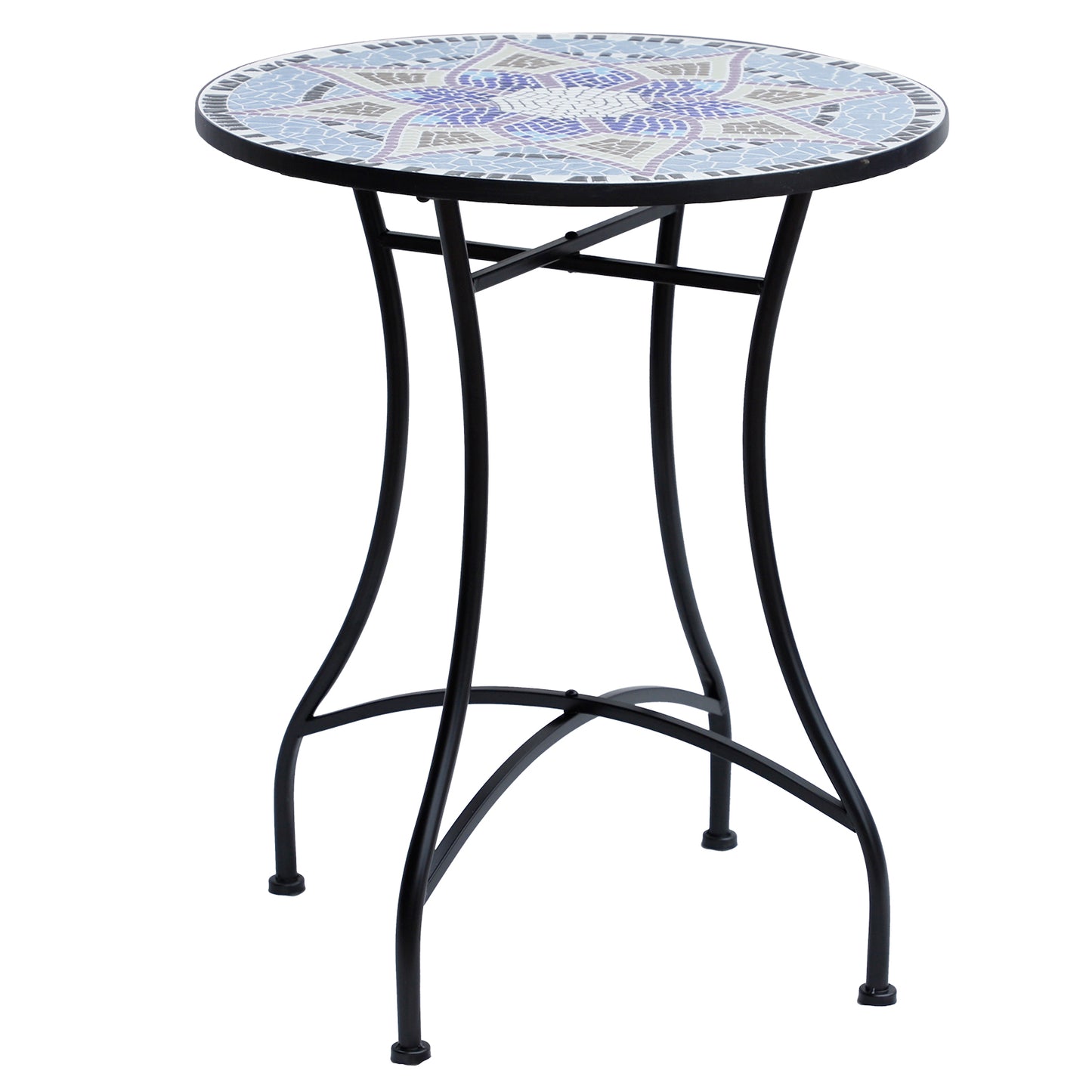 Makema Ceramic Blue And White Round Mosaic Outdoor Bistro Table