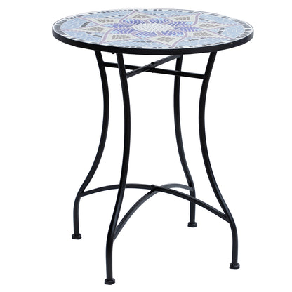 Makema Ceramic Blue And White Round Mosaic Outdoor Bistro Table