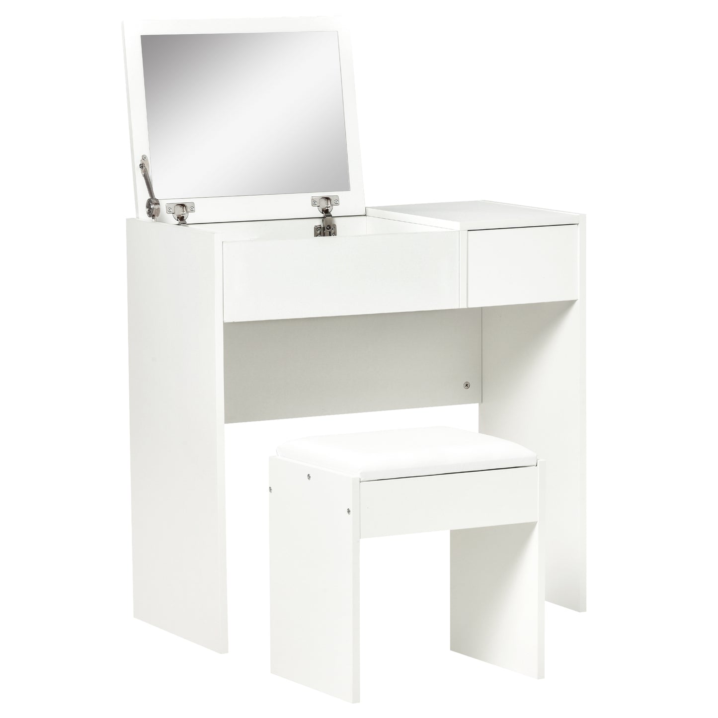 Fimazi Mola White Vanity Desk With Flip Mirror Drawer Storage And Cushioned Stool