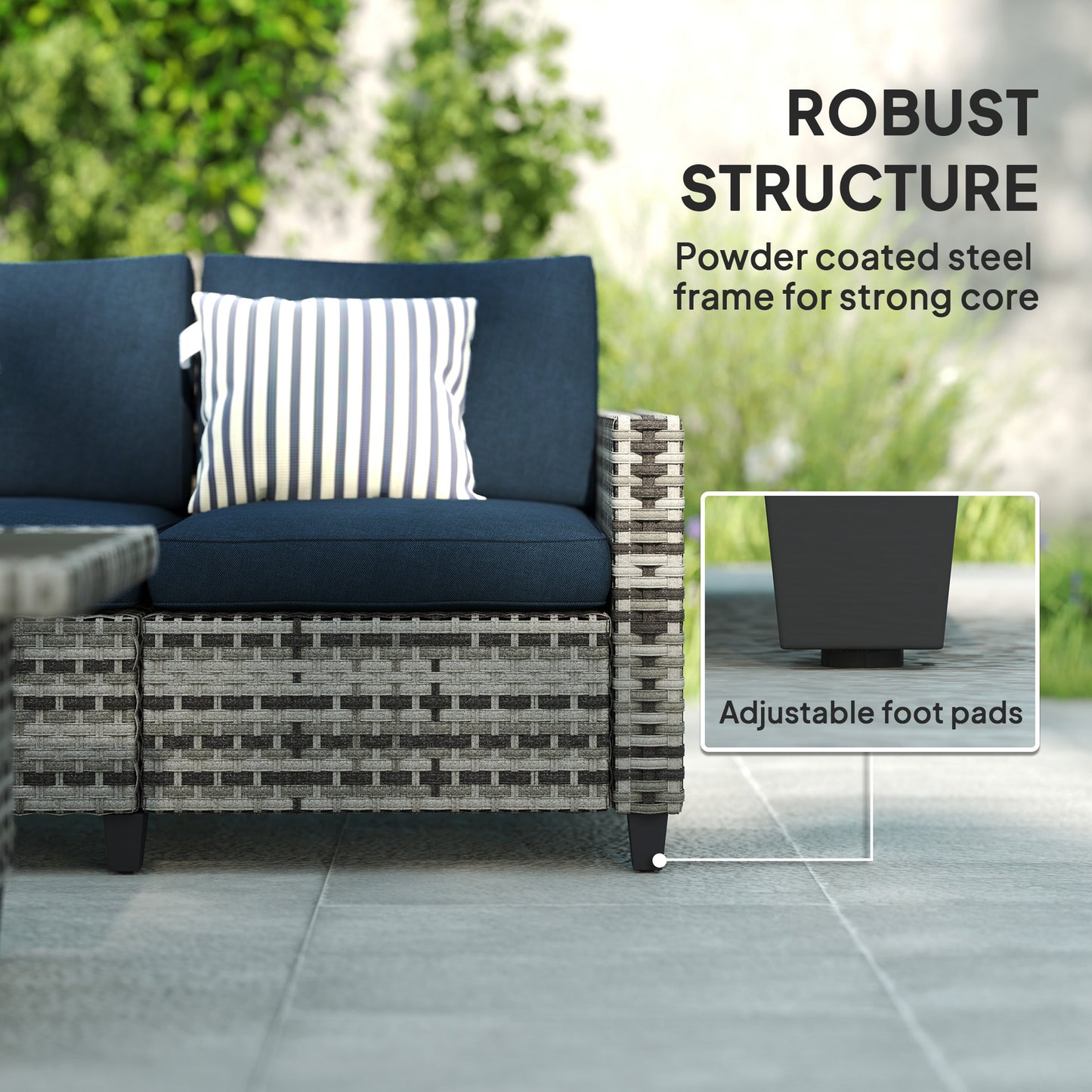 Sacoel Navy Blue and Grey Rattan 5 Seater Outdoor Sofa Set