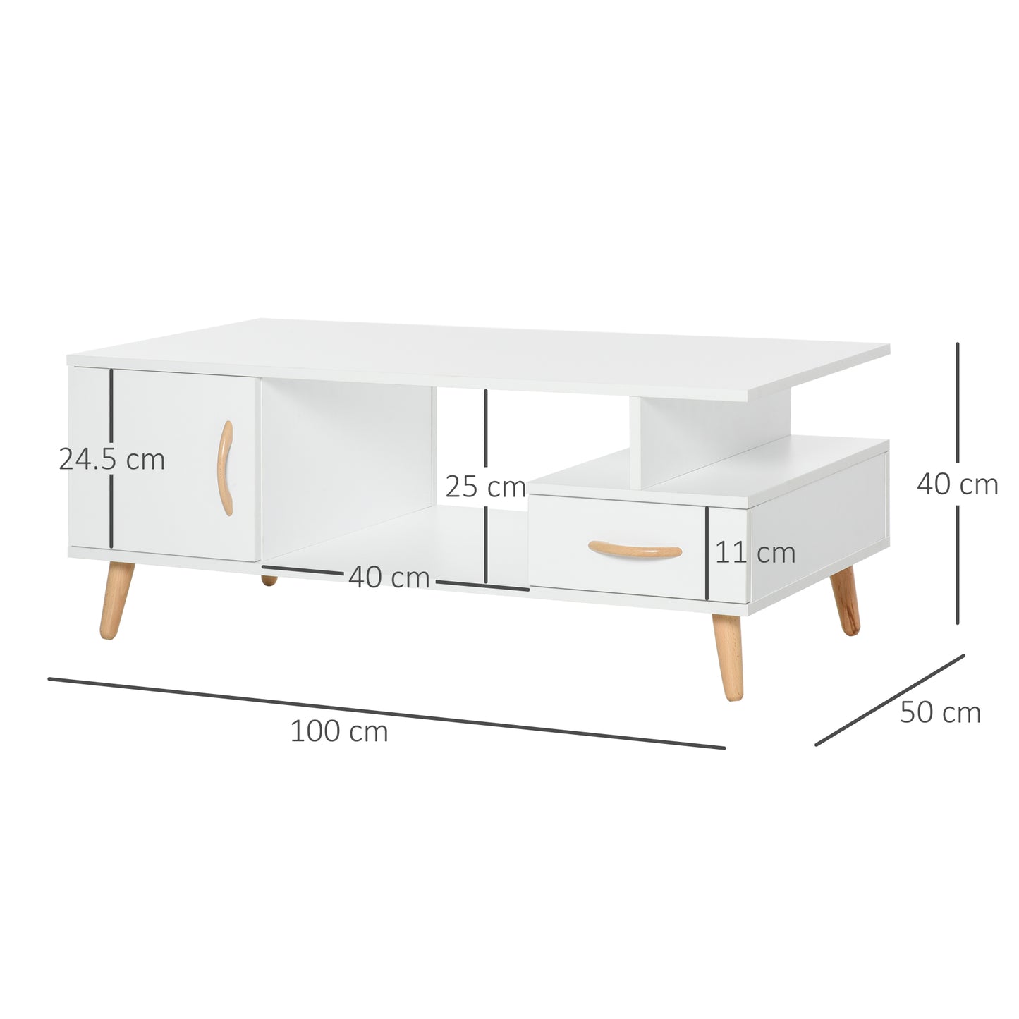 Lusayo Wooden White Minimalist Coffee Table With Storage Shelf And Drawer